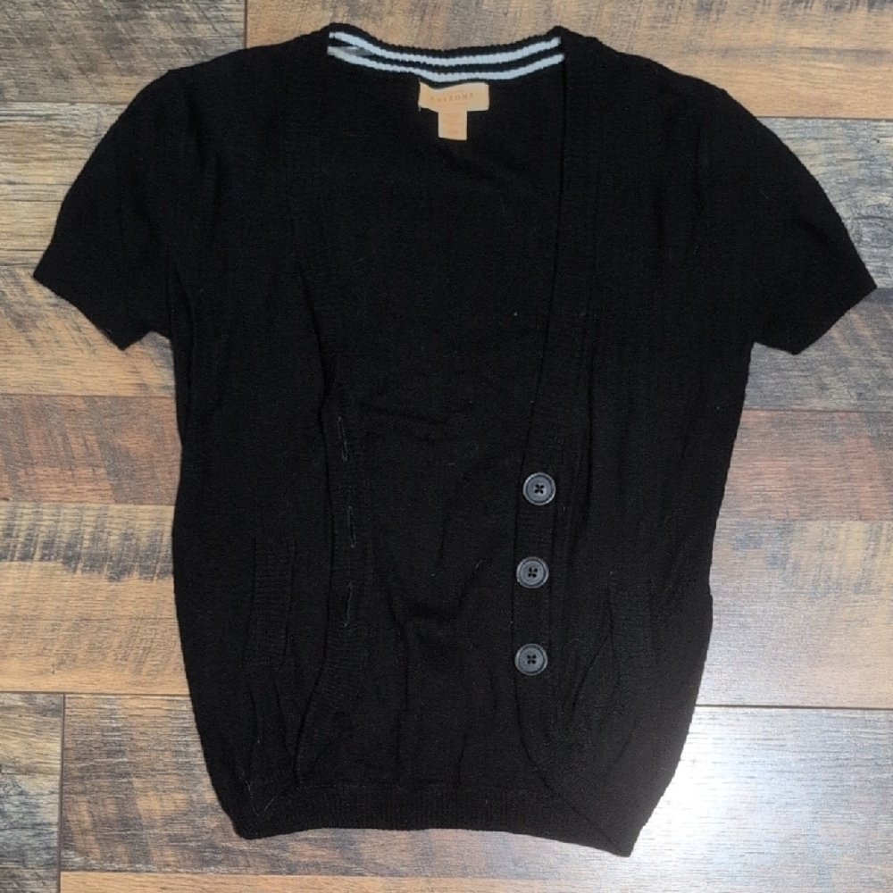 Arizona Jean Company Black Short Sleeve Cardigan Layering Vest